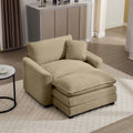 Comfortable Single Chair Deep Seat Sofa With Footstool With One Pillow, Suitable For Living Room And Bedroom, Club Multiple Occasions, Tan Corduroy Fabric Tan Corduroy 1 Seat