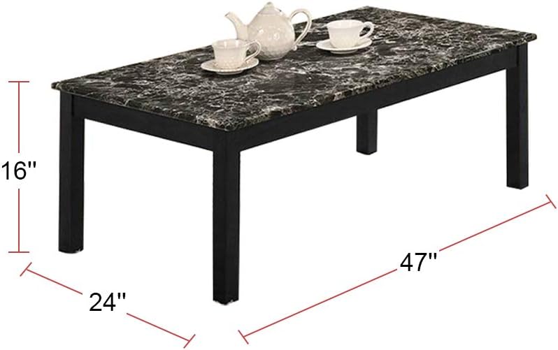 Contemporary Black Faux Marble Top 1X Coffee Table And 2X End Tables 3Pc Coffee Table Set Living Room Furniture Black Primary Living Space Classic,Contemporary,Modern,Transitional Rubberwood