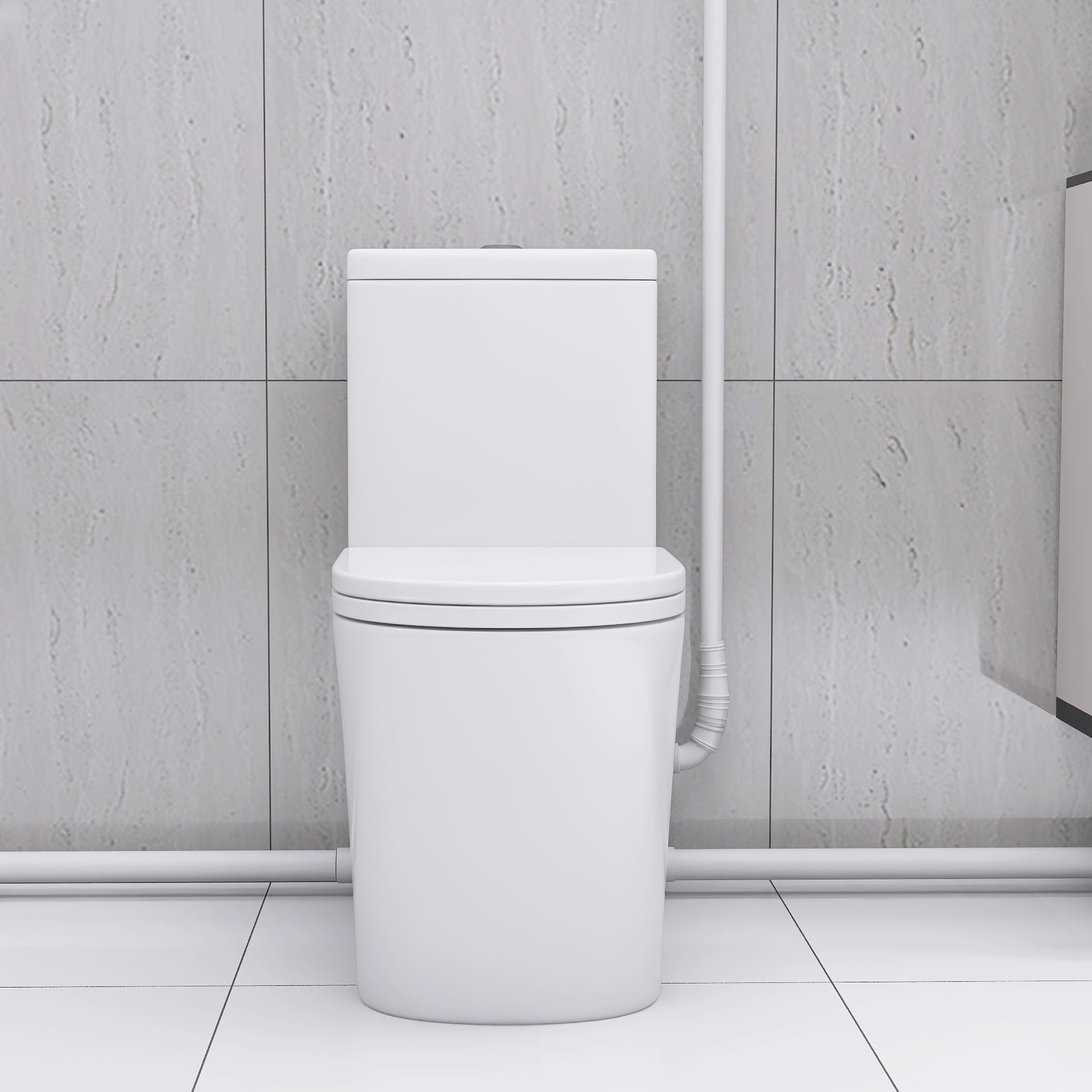 Upflush Toilet For Basement, 600W Macerating Toilet System With Powerful Dual Flush, Elongated 17.25 Ada Comfort, Soft Close Seat, 3 Water Inlets Connect To Sink, Shower, White White Modern Porcelain