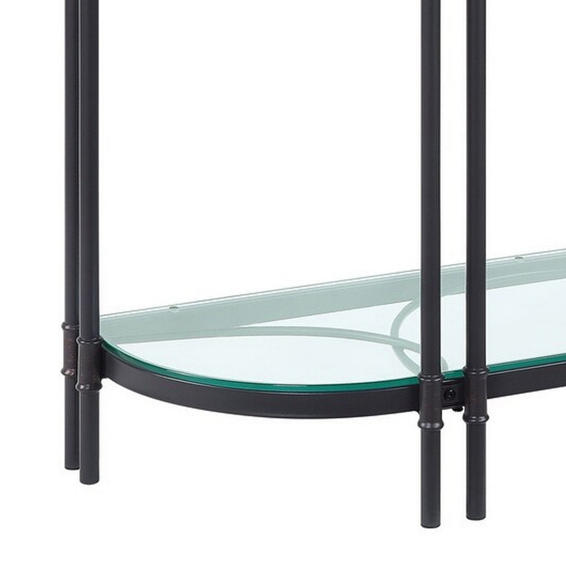 Ley 47 Inch Wood Sideboard Console Sofa Table, Industrial Design, Oak Brown Glass Metal