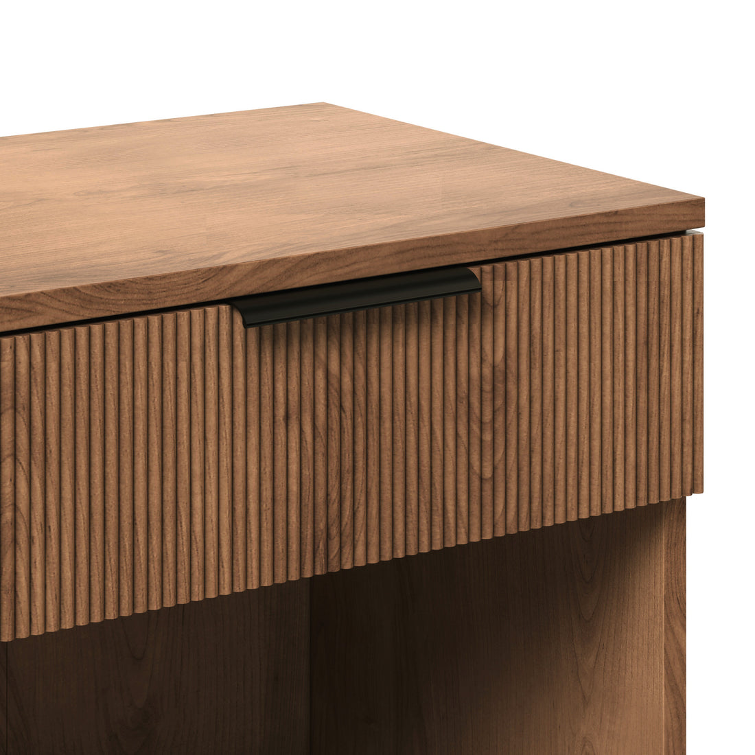 Modern Fluted Drawer Nightstand With Open Cubby Mocha Coffee Mdf Mdf