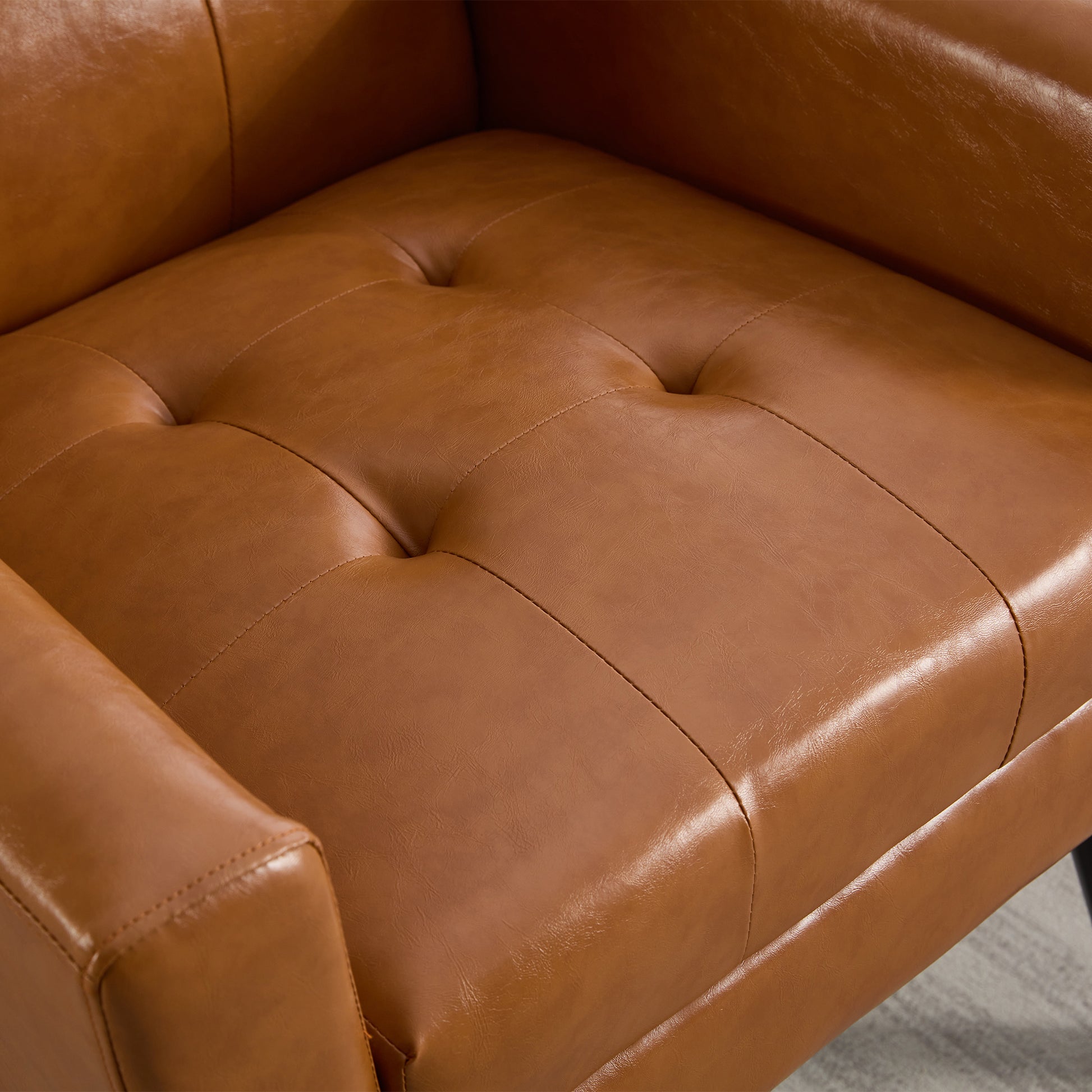 Modern Soft Leather Material Ergonomics Accent Chair Living Room Chair Bedroom Chair Home Chair With Black Legs For Indoor Home Light Brown Pu Light Brown Foam Upholstered