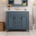 36'' Bathroom Vanity With Top Sink, Modern Bathroom Storage Cabinet With 2 Soft Closing Doors And 2 Drawers, Single Sink Bathroom Vanity Blue Bathroom Modern Solid Wood Mdf Ceramic,Solid Wood Mdf