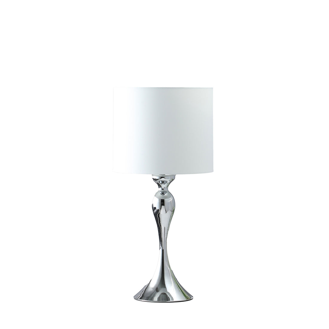 24.5" In Bailey Dark Silver Chrome Modern Candlestick Metal Table Lamp Silver Fabric Metal