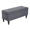 Homcom Storage Ottoman, Linen Fabric Button Tufted Storage Bench With Soft Close Lid For Living Room, Entryway Or Bedroom, Dark Heather Grey Grey Fabric