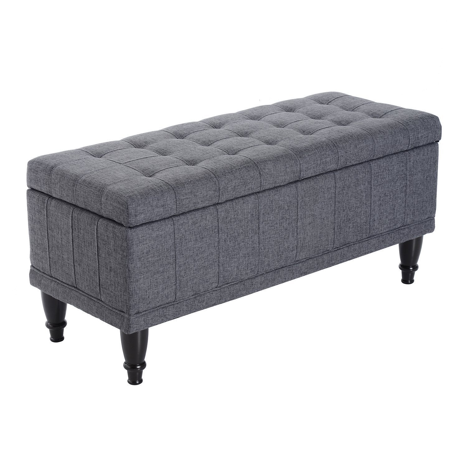 Homcom Storage Ottoman, Linen Fabric Button Tufted Storage Bench With Soft Close Lid For Living Room, Entryway Or Bedroom, Dark Heather Grey Grey Fabric