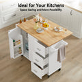 Kitchen Island With Drop Leaf Countertop, Rolling Kitchen Island Cartbarn Door Kitchen Island Table With Storage Cabinet And Tower Rack, Island Table On Wheels For Kitchen, White White White Rectangular Kitchen Carts Particle Board Medium 40 55In