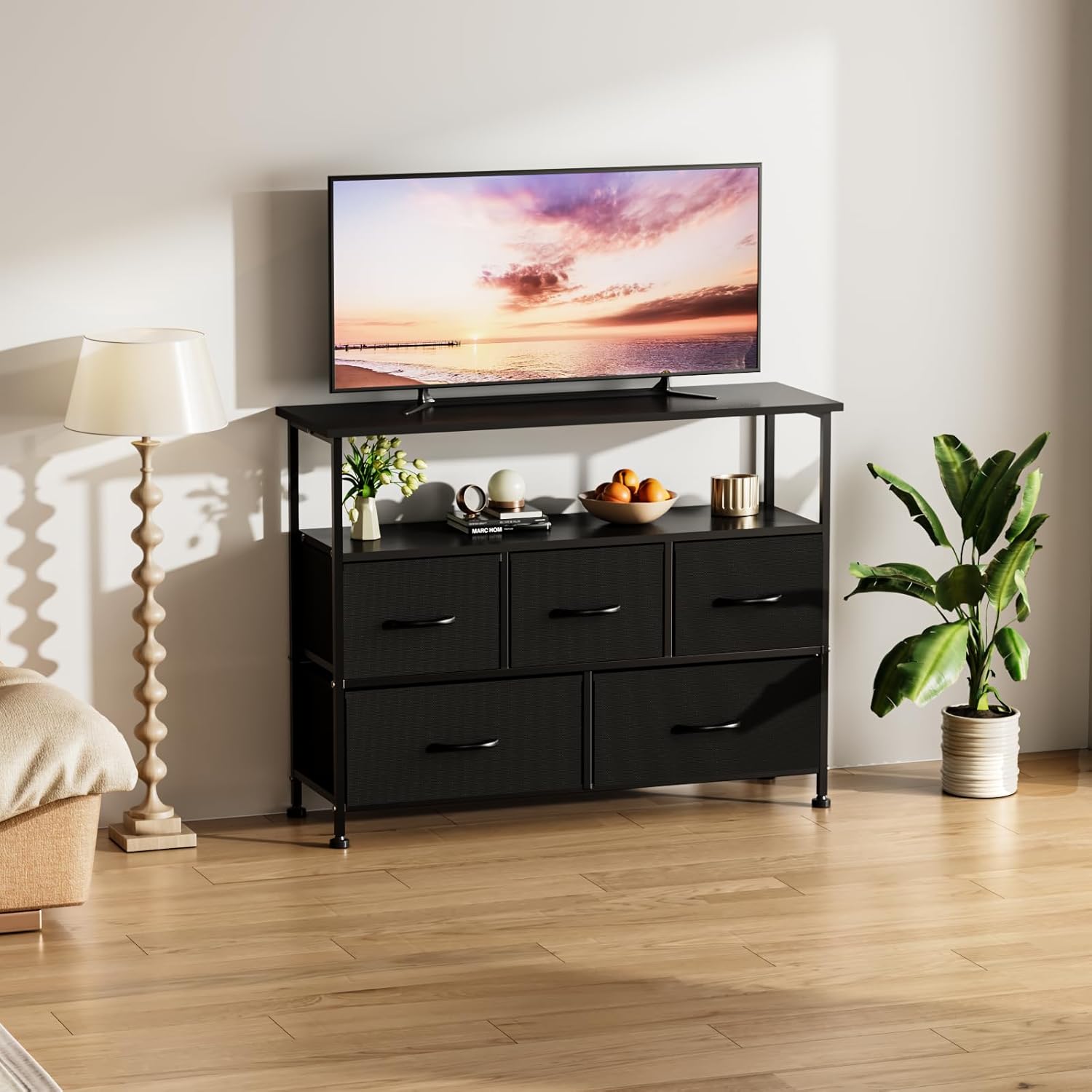 Tv Stand Dresser For Bedroom Entertainment Center With 5 Fabric Drawer Tv Stand Dresser For Bedroom Entertainment Center With 5 Fabric Drawer