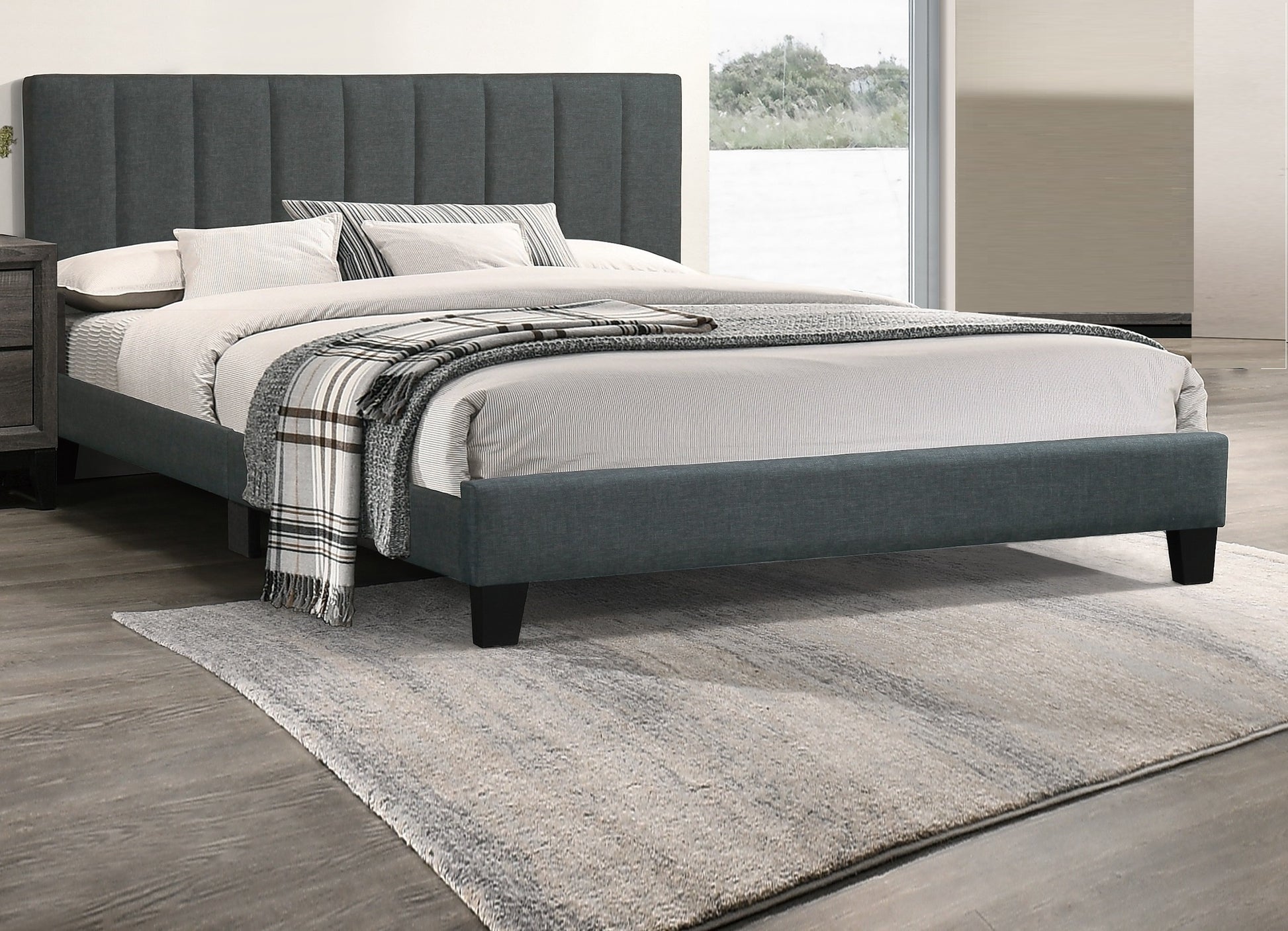 Gorgeous 1Pc Full Size Bed Charcoal Polyfiber Platform Bedframe Slats Bedroom Furniture Box Spring Not Required Full Charcoal Wood Bedroom Modern,Transitional Rubberwood Bed Frame Foam Mdf,Particle