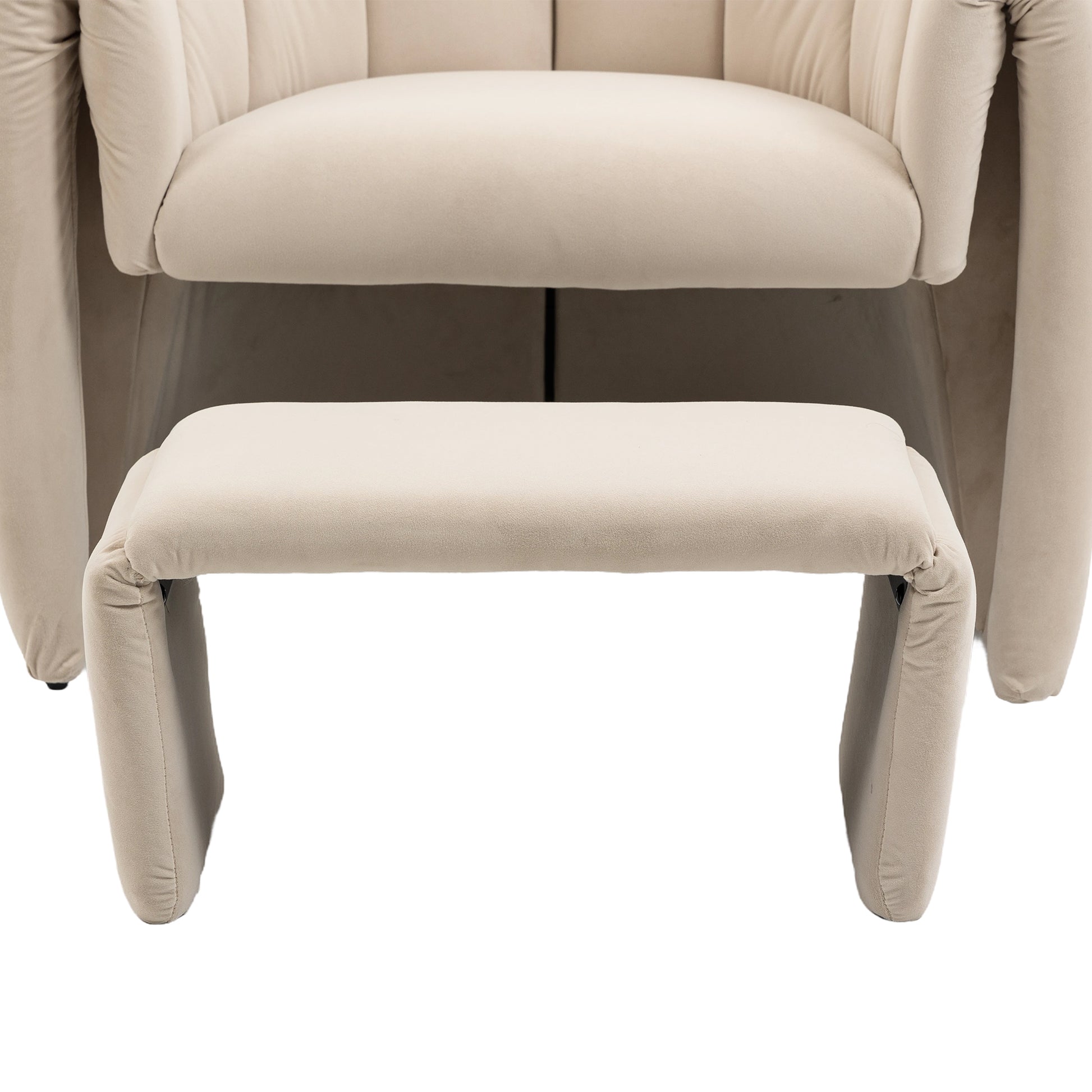 Coolmore Accent Chair With Ottoman, Mid Century Modern Barrel Chair Upholstered Club Tub Round Arms Chair For Living Room Bedroom Office Beige Velvet Beige Foam Velvet