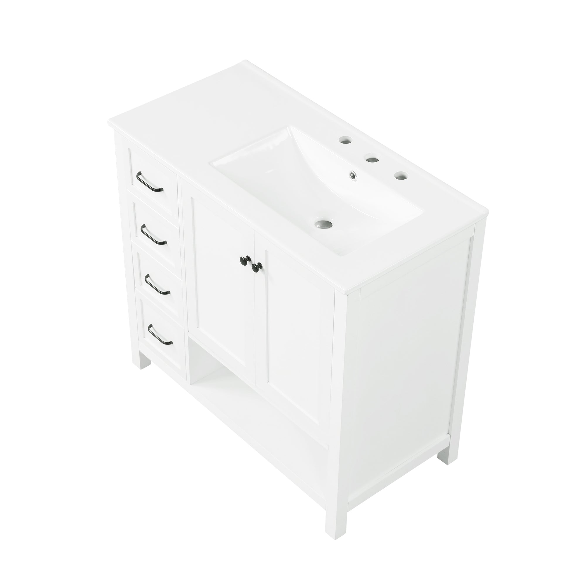 36" Bathroom Vanity With Sink Top, Bathroom Vanity Cabinet With Two Doors And Two Drawers, Solid Wood, Open Shelf, Mdf Boards, One Package, White White Solid Wood Mdf