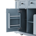 K&K 53Inch Large Kitchen Island With Drop Leaf,Power Outlet,Door Internal Storage Rack,Rolling Kitchen Cart On 5 Wheels With 5 Open Side Racks For Kitchen,Dining Room,Grey Blue Not Include Bar Stools Grey Blue Gray Kitchen Classic,Farmhouse,Luxury,Modern