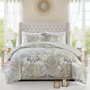 3 Piece Cotton Floral Printed Reversible Duvet Cover Set Queen Multicolor Polyester