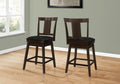 Bar Stool, Set Of 2, Swivel, Counter Height, Kitchen, Brown Wood, Black Leather Look, Transitional Espresso Foam Solid Wood