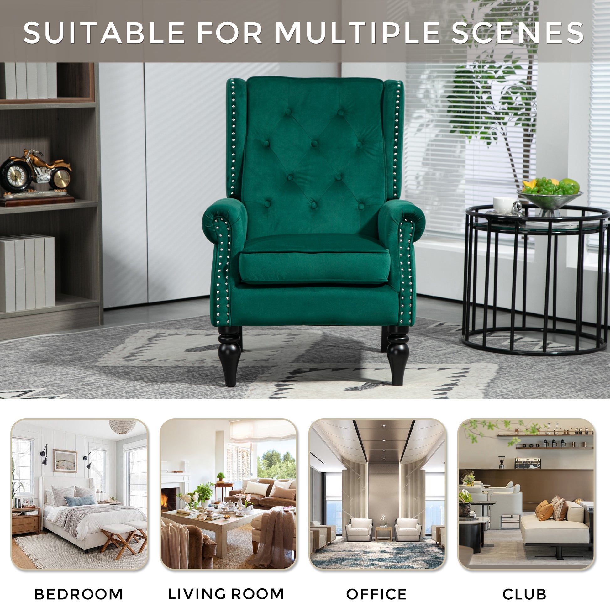 Coolmore Wood Frame Armchair, Modern Accent Chair Lounge Chair With Sturdy Wood Legs For Living Room Bedroom Green Green Primary Living Space Foam Velvet