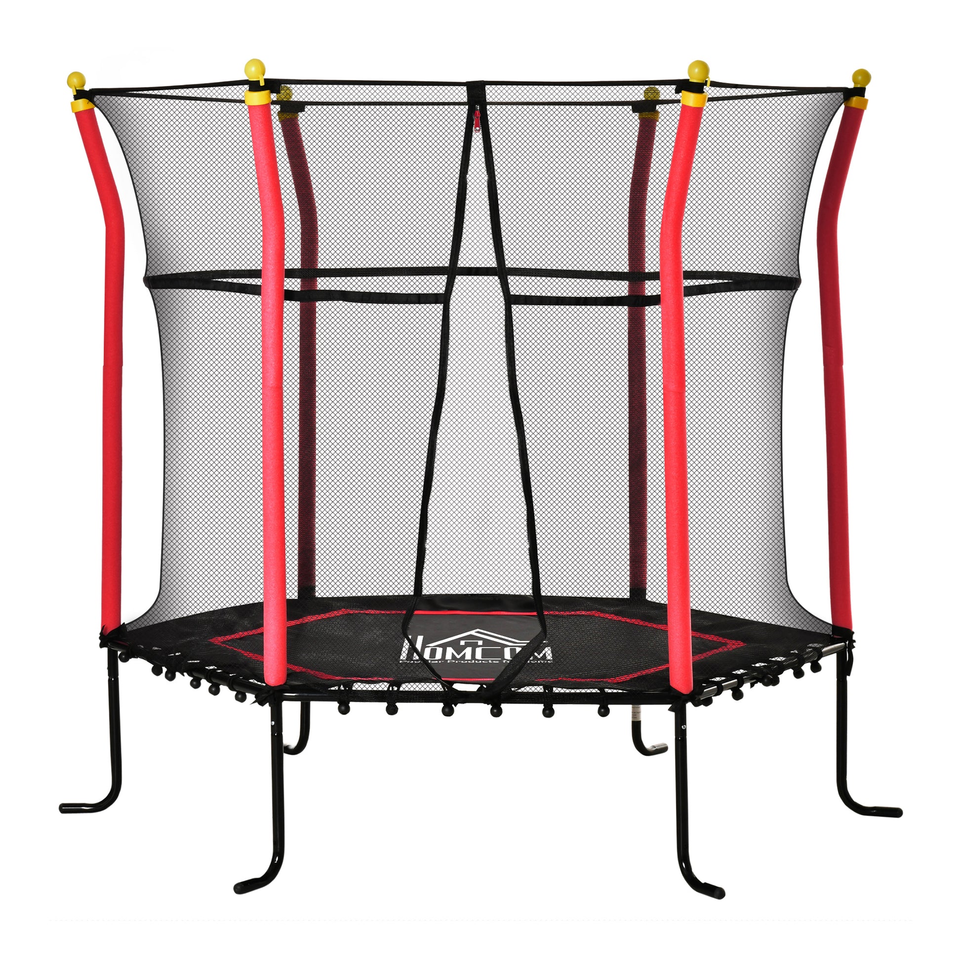 Soozier Trampoline For Kids With Net, Indoor Outdoor Toddler Trampoline With Safety Enclosure, Birthday Gift For Boys And Girls 3 10 Years, Red Red Steel