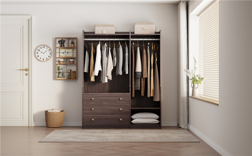 Open Wooden Wardrobe Storage For Bedroom, Brown Brown Particle Board