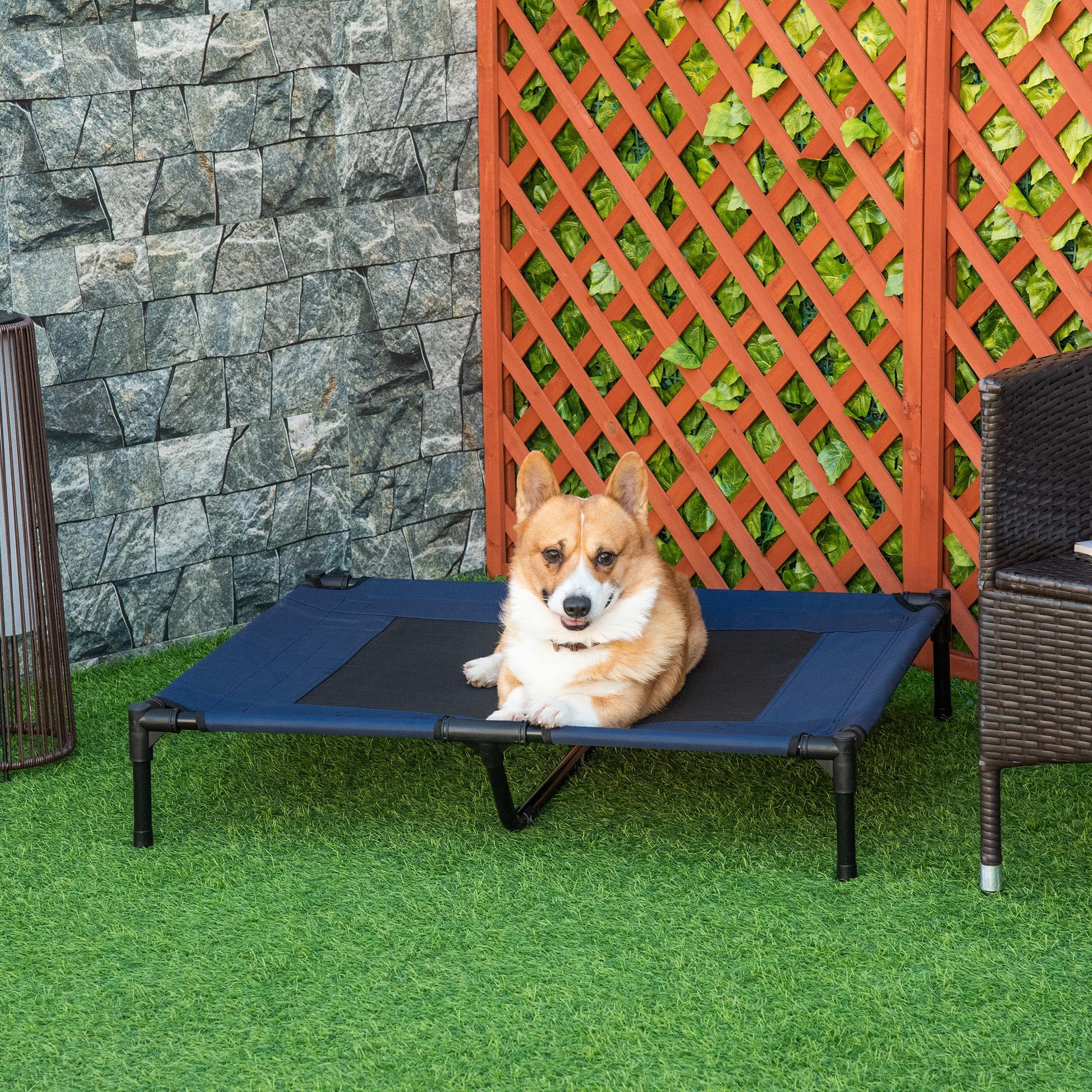 Pawhut 36" X 30" Elevated Cooling Summer Dog Cot Pet Bed With Mesh Ventilation Blue Blue Metal