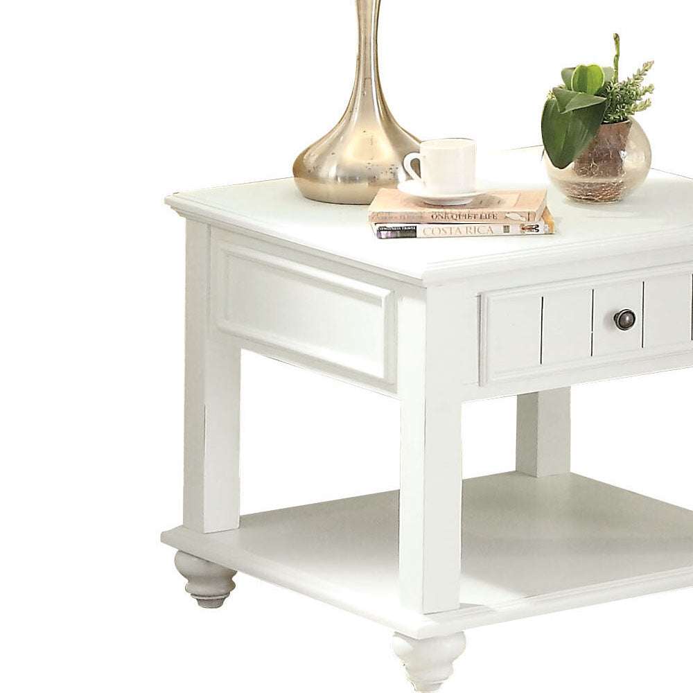 White Washed End Table With Bottom Shelf White Primary Living Space Traditional Poplar Drawers Rectangular Wood