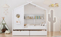 Wooden Full Size House Bed With 2 Drawers,Kids Bed With Storage Shelf, White Full White Solid Wood