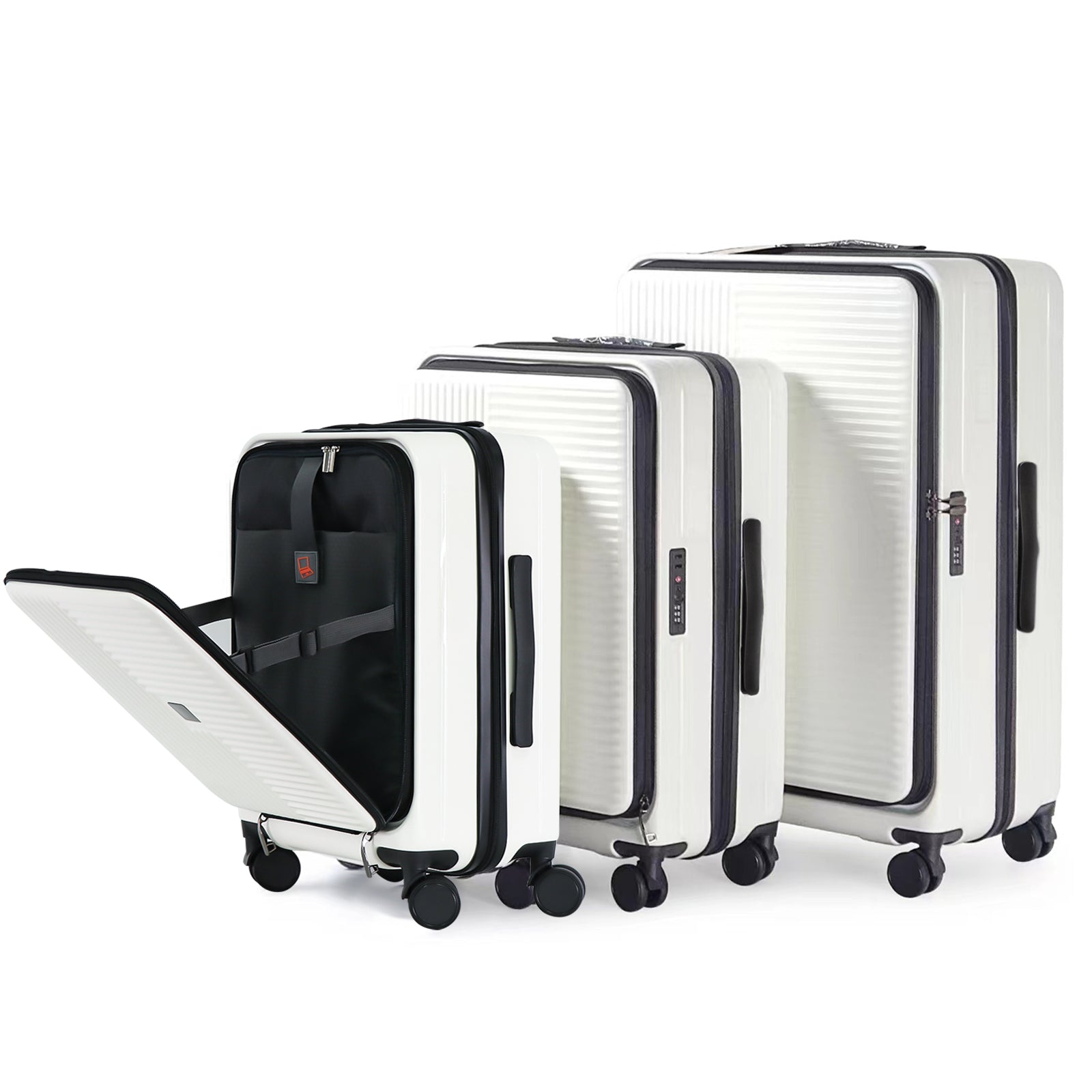 Luggage,With Front Opening,Tsa Approved Lock,Hardshell Suitcase,White Creamy White Abs Pc