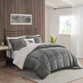 Plush To Sherpa Down Alternative Comforter Set King Charcoal Ivory Polyester