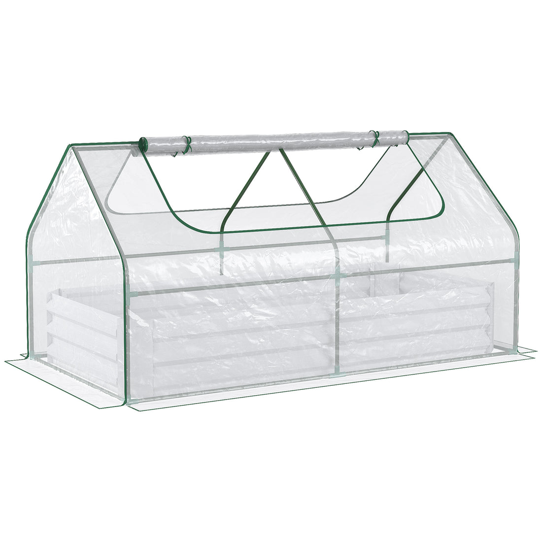 Outsunny 6' X 3' Galvanized Raised Garden Bed With Mini Pvc Greenhouse Cover, Outdoor Metal Planter Box With 2 Roll Up Windows For Growing Flowers, Fruits, Vegetables And Herbs, Light Gray Light Grey Plastic