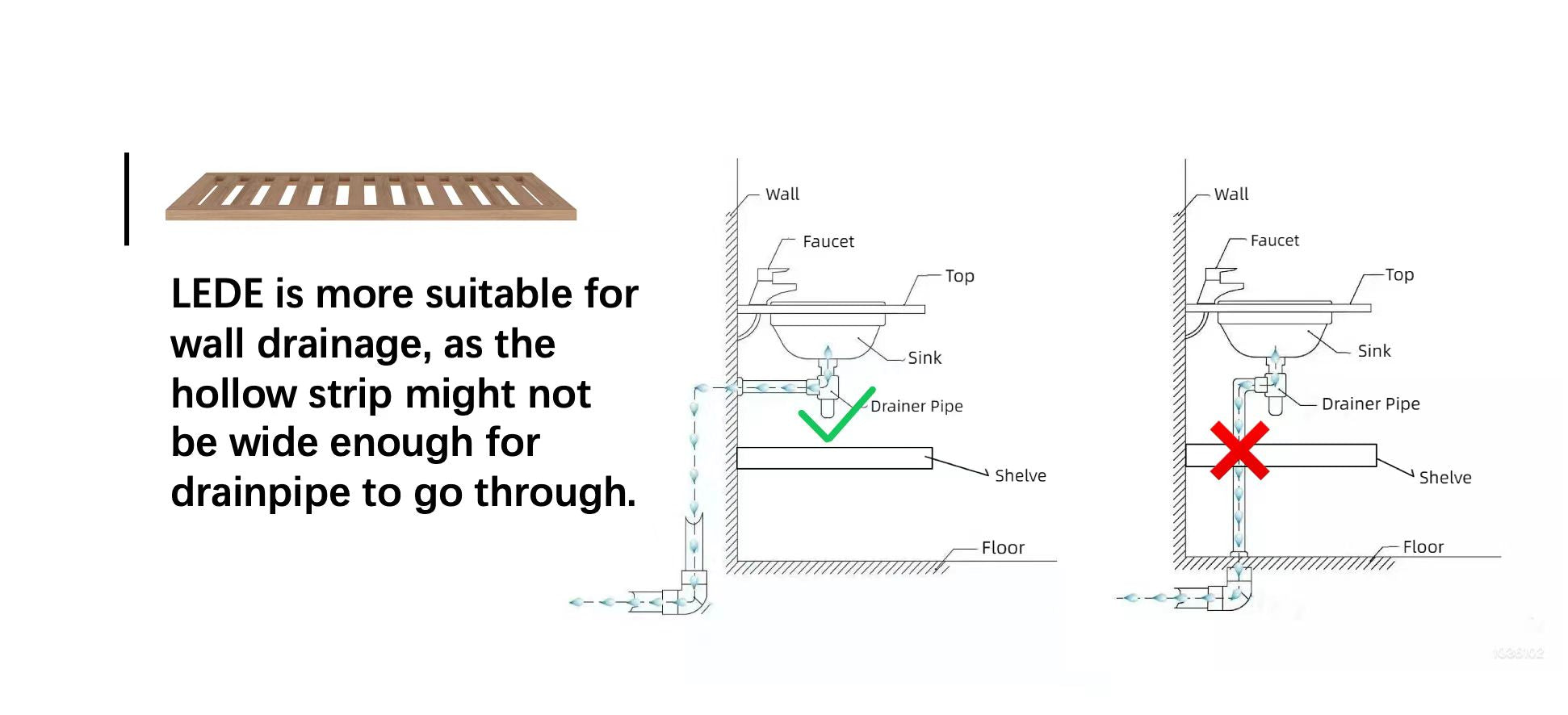 Lede 48" Bathroom Vanity With Vessel Sink, Wall Mounted Floating White Rectangular Acrylic Integrated Basin Without Faucet, Striped Shelves Layer, Natural Wood Natural Wood,White Bathroom