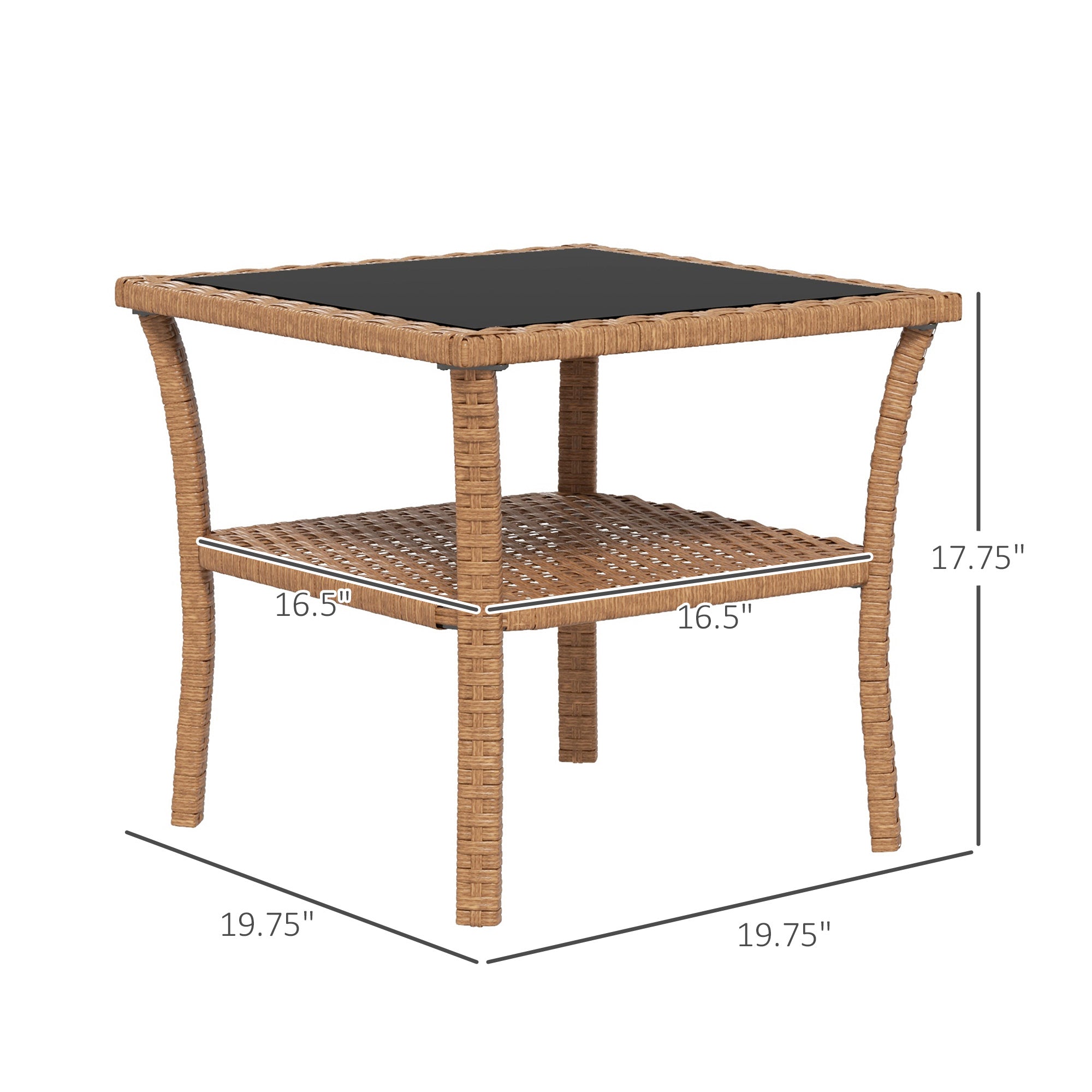 Outsunny Rattan Side Table, Outdoor End Table With Storage Shelf, Alum