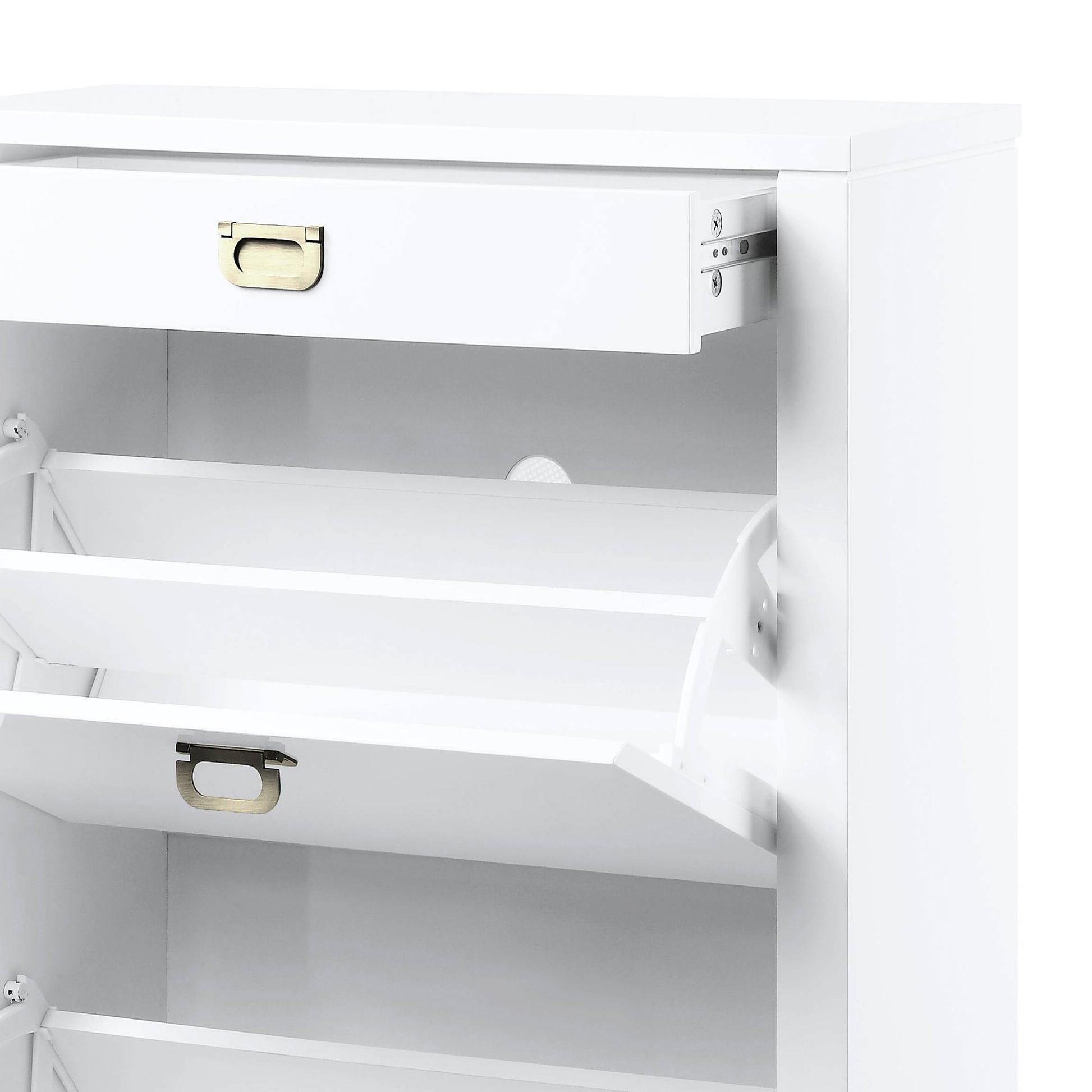 Bailey White High Gloss Shoe Cabinet With 4 Drawers Freestanding White Primary Living Space Drawers Included Modern Wood Metal