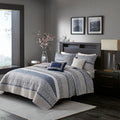 6 Piece Reversible Jacquard Quilt Set With Throw Pillows Navy Full Queen Navy Cotton