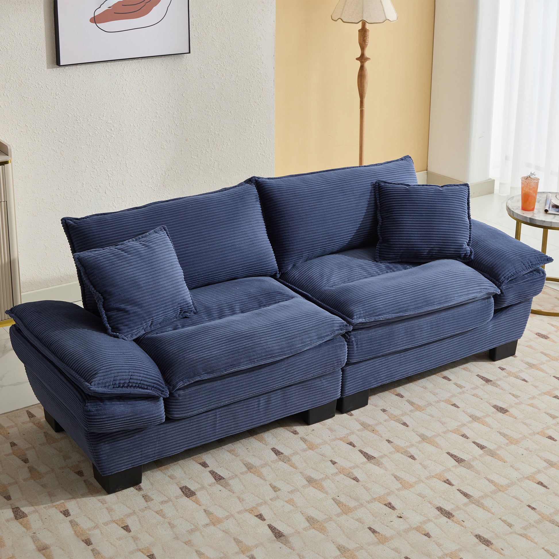 Corduroy Sofa Sleeper Couch Loveseat Sofa With Pillows Comfy Upholstered Deep Seat Sofa For Bedroom,Living Room,Apartment,Office,Dorm Blue Corduroy Blue Foam Upholstered 2 Seat