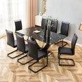 Table And Chair Set, Modern Dining Table, Patterned Table Top And Black Mdf Table Legs, Soft And Comfortable Dining Chair, Perfect For Dinner, Meetings, Home And Office Decor Black Mdf Glass