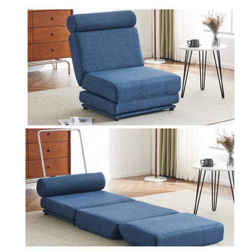 Single Sofa Chair Foldable Single Sofa Bed With Pillow,Portable Foldable Sofa Bed,Leisure Sofa Chair,Easy To Store,Made Ofand Wearable Linen Blue Modern Foam Linen