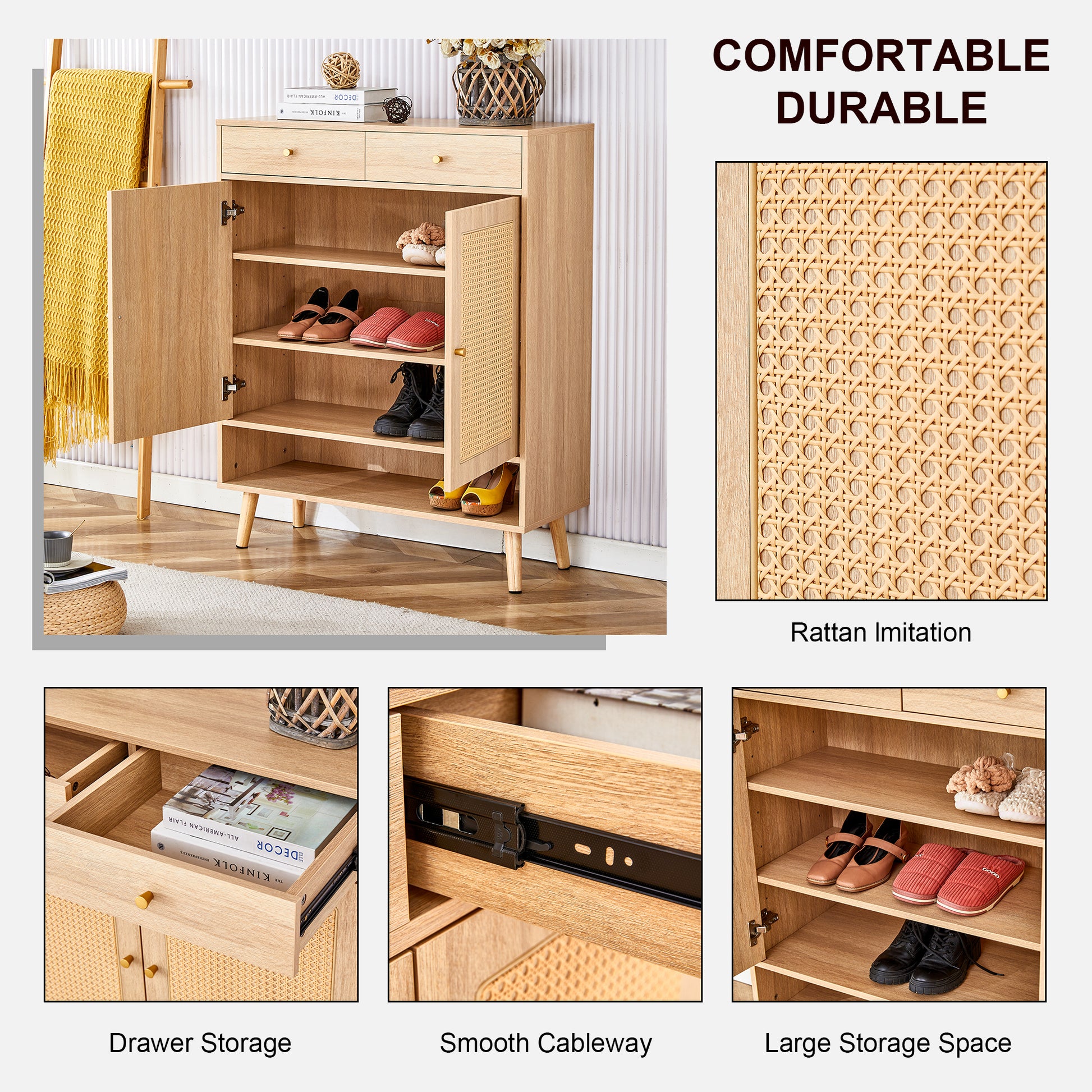 Modern Minimalist Storage Cabinet, Rattan Shoe -