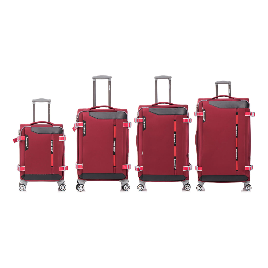 Softside Upright Luggage Set Expandable, Lightweight,4 Piece 20 24 28 32 Claret Red Fabric