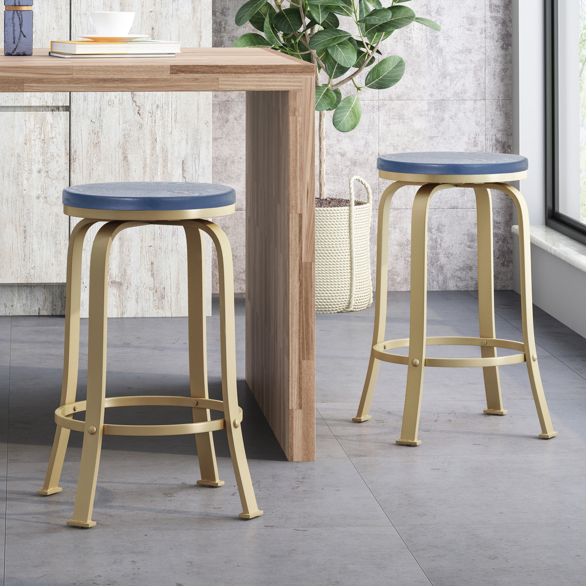 Counter Stool2Pcs Set Blue Metal