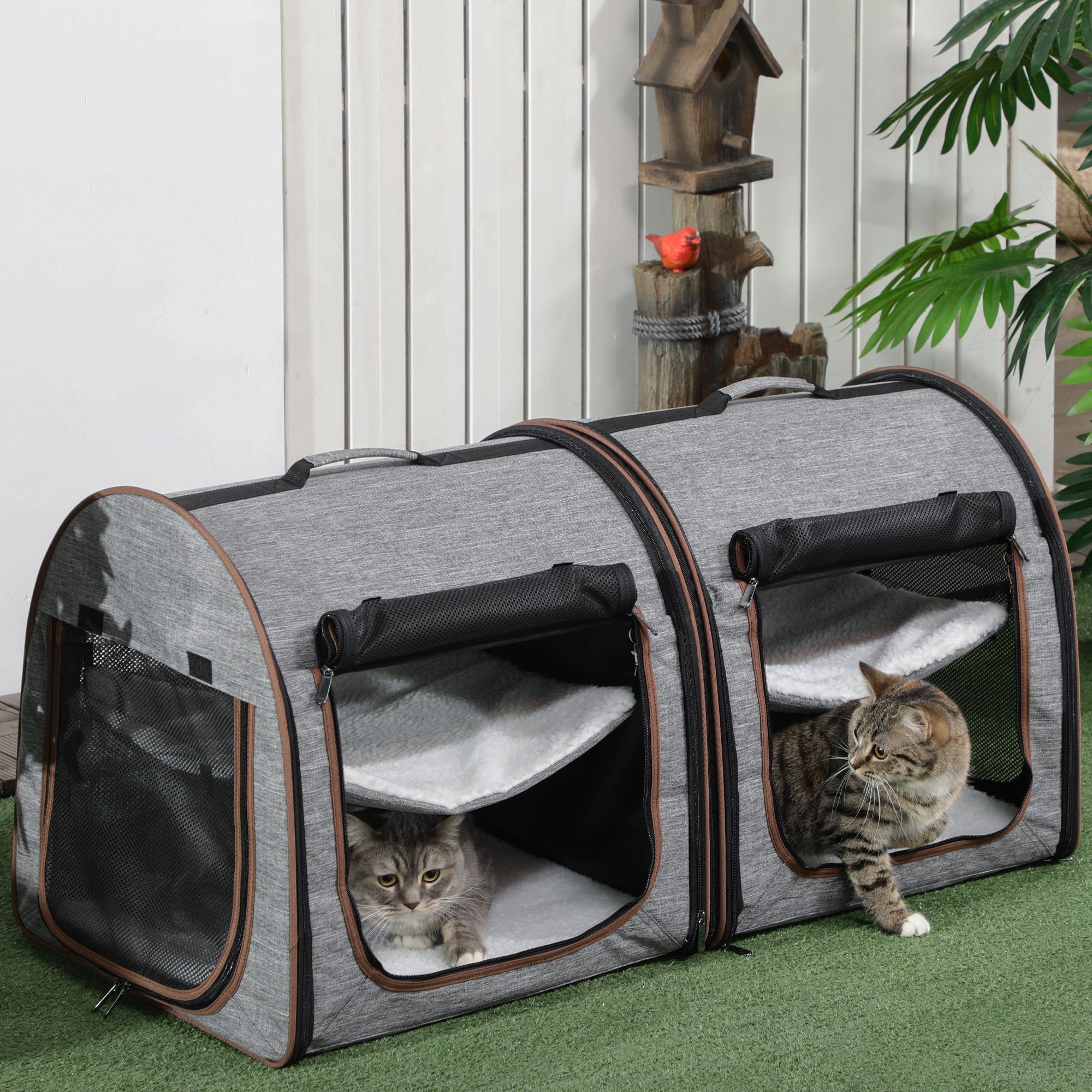 PawHut 39" Portable Soft Sided Pet Cat Carrier with gray-polyester