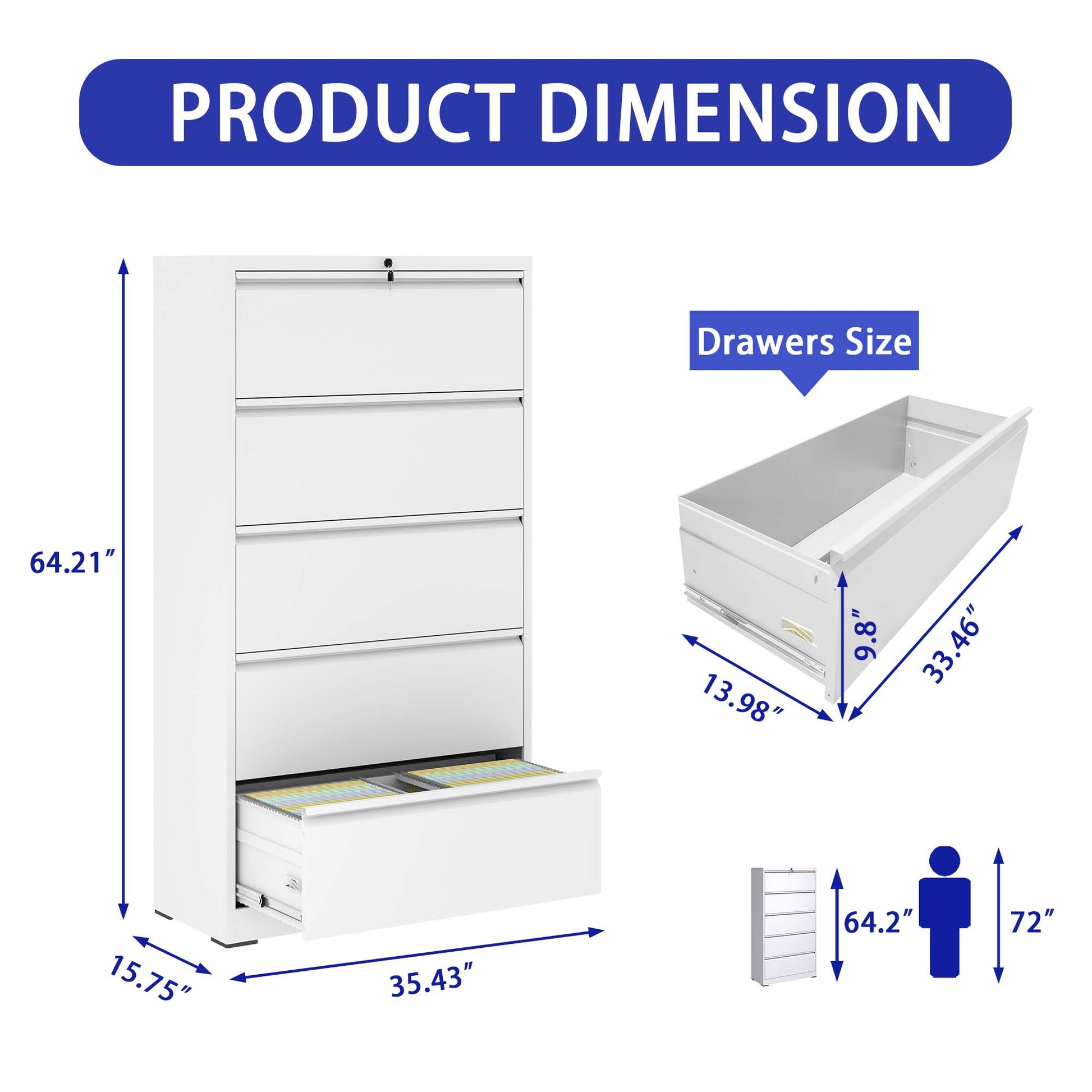 5 Drawer Metal Lateral File Cabinetwhite Filing Cabinet With Lock, Lockable File Cabinet For Home Office, Locking Metal File Cabinet For Legal Letter A4 F4 Size Filing Cabinets 5 Or More Drawers Antique White Office Drawers Included Modern Metal Metal