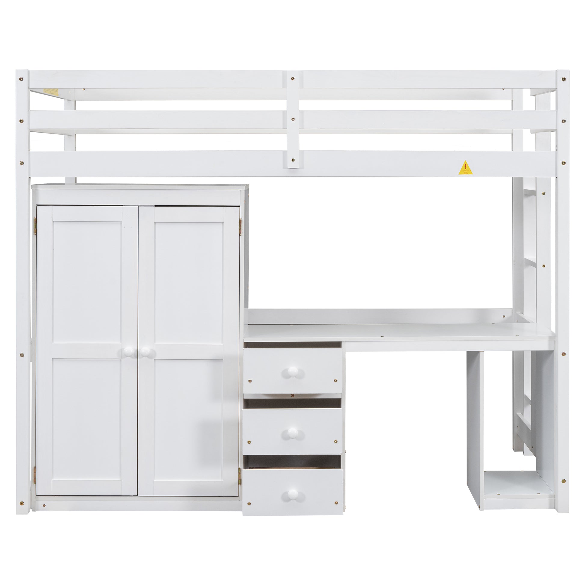 Twin Size Loft Bed With Wardrobe, Desk And Storage Drawers, White Twin White Pine