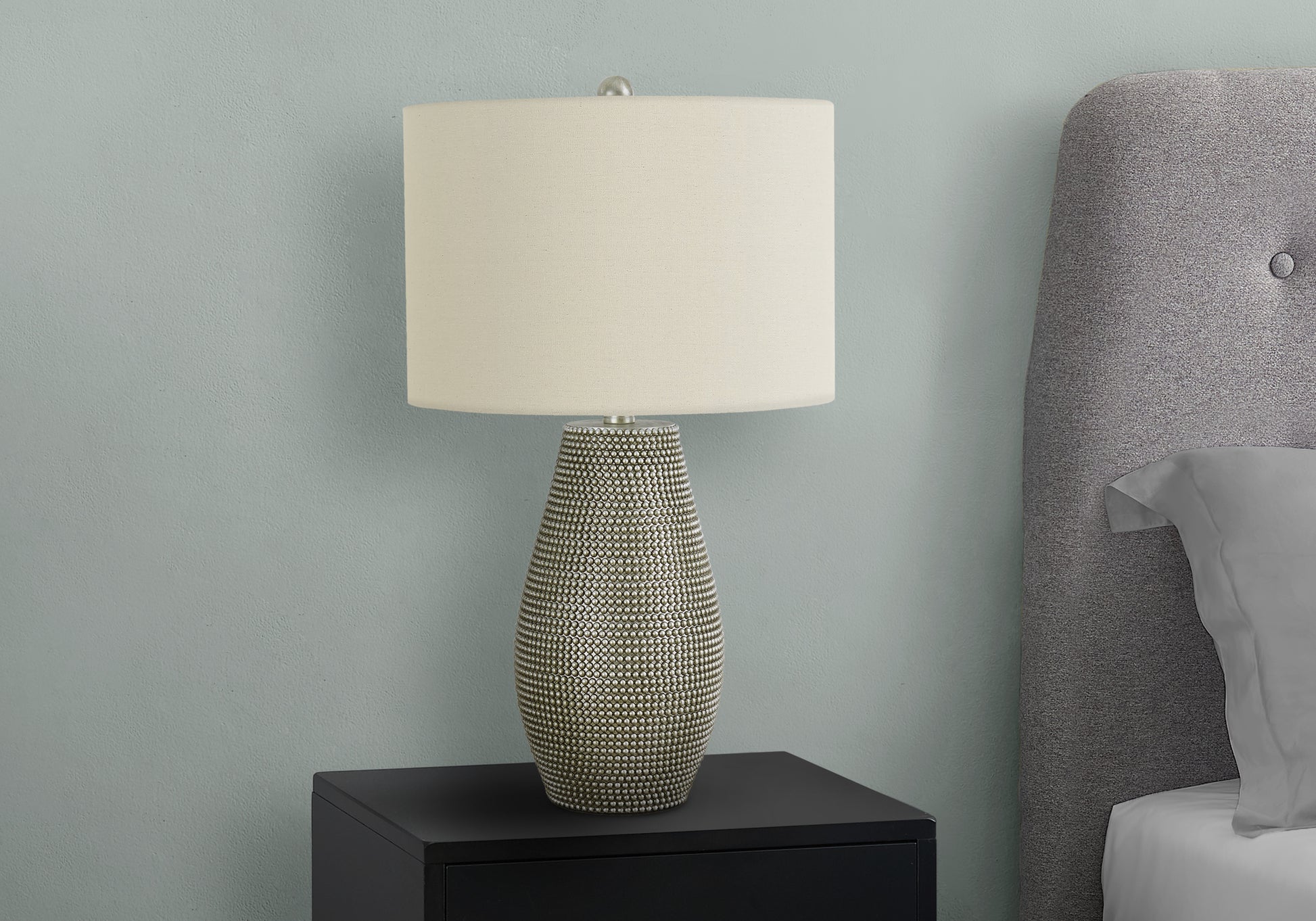 Lighting, 24"H, Table Lamp, Grey Resin, Ivory Cream Shade, Contemporary Grey Polyresin