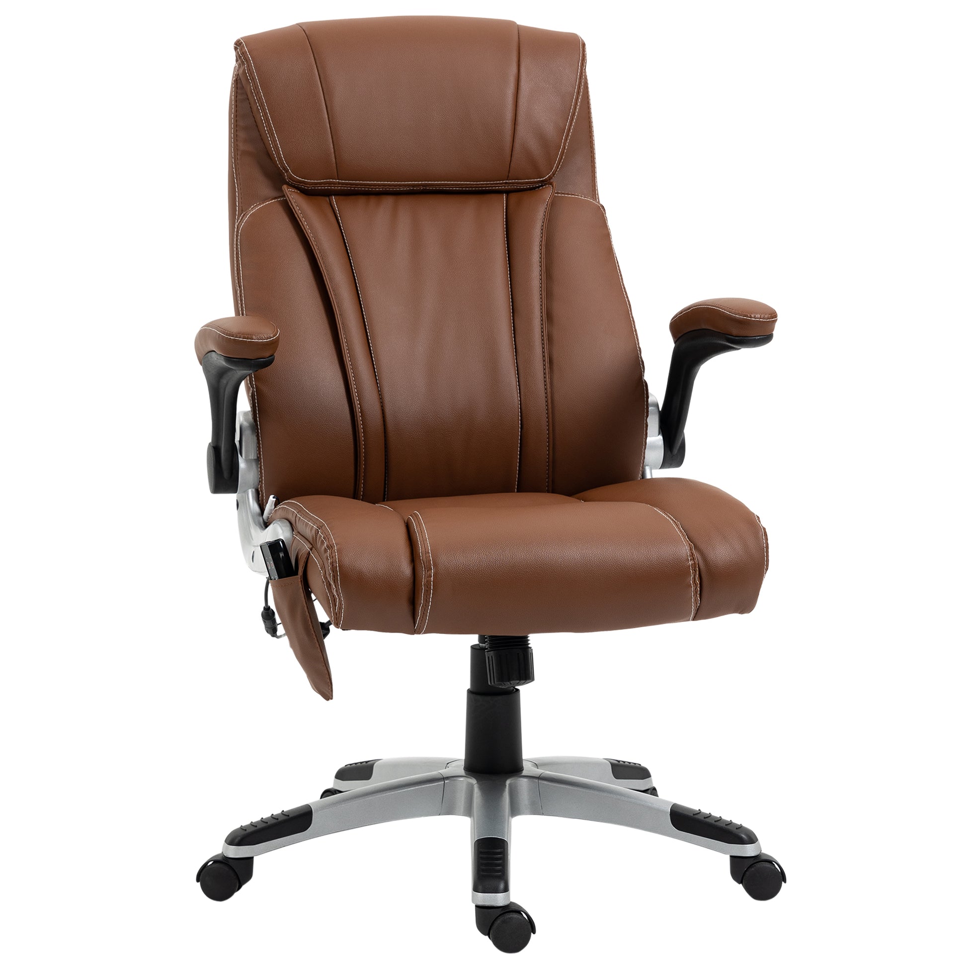 Vinsetto Executive Massage Office Chair With 6 Vibration Points, Heated Faux Leather Computer Desk Chair With Flip Up Armrest, Adjustable Height, Swivel Wheel, Brown Brown Leather