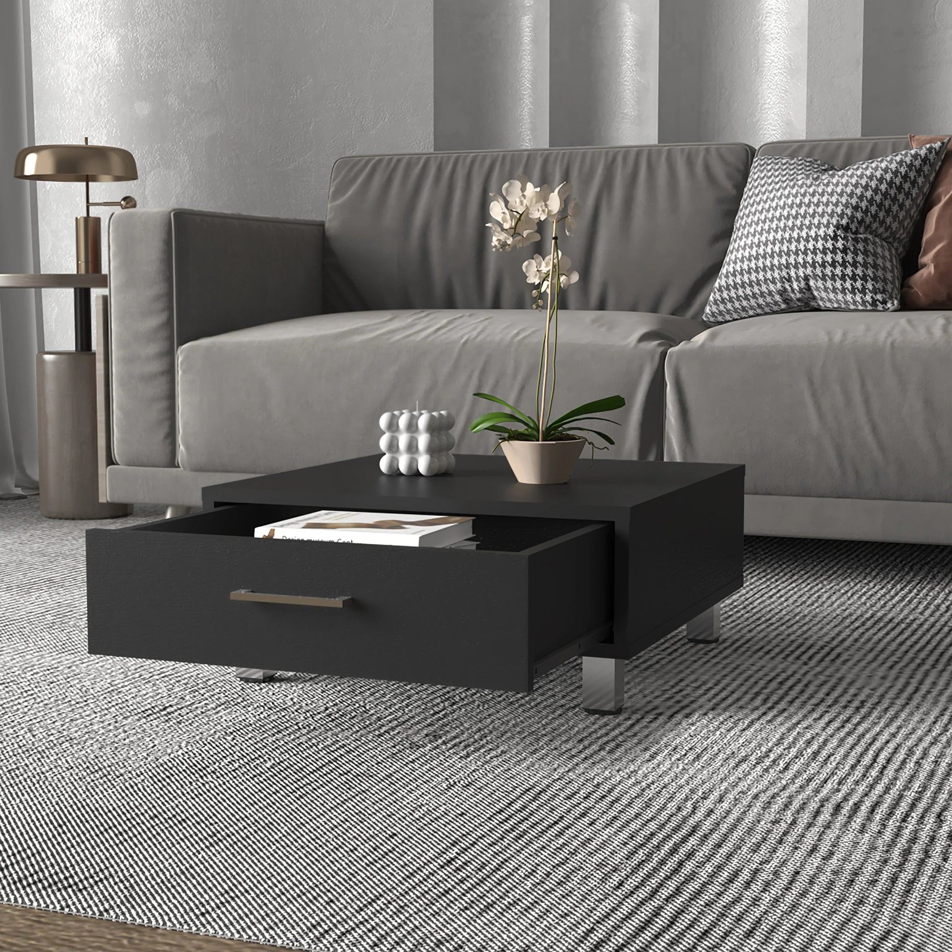 Black Wengue 1 Drawer Rectangle Coffee Table Black Particle Board