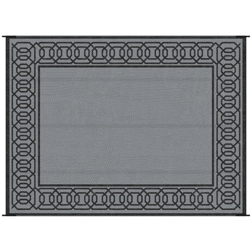 Outsunny Reversible Outdoor Rug, 9' X 12' Waterproof Plastic Straw Floor Mat, Portable Rv Camping Carpet, Large Floor Mat For Backyard, Deck, Picnic, Beach, Black & Gray Border Black Grey Plastic