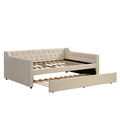 Full Size Upholstered Tufted Daybed With Twin Size Trundle, Beige Beige Upholstered