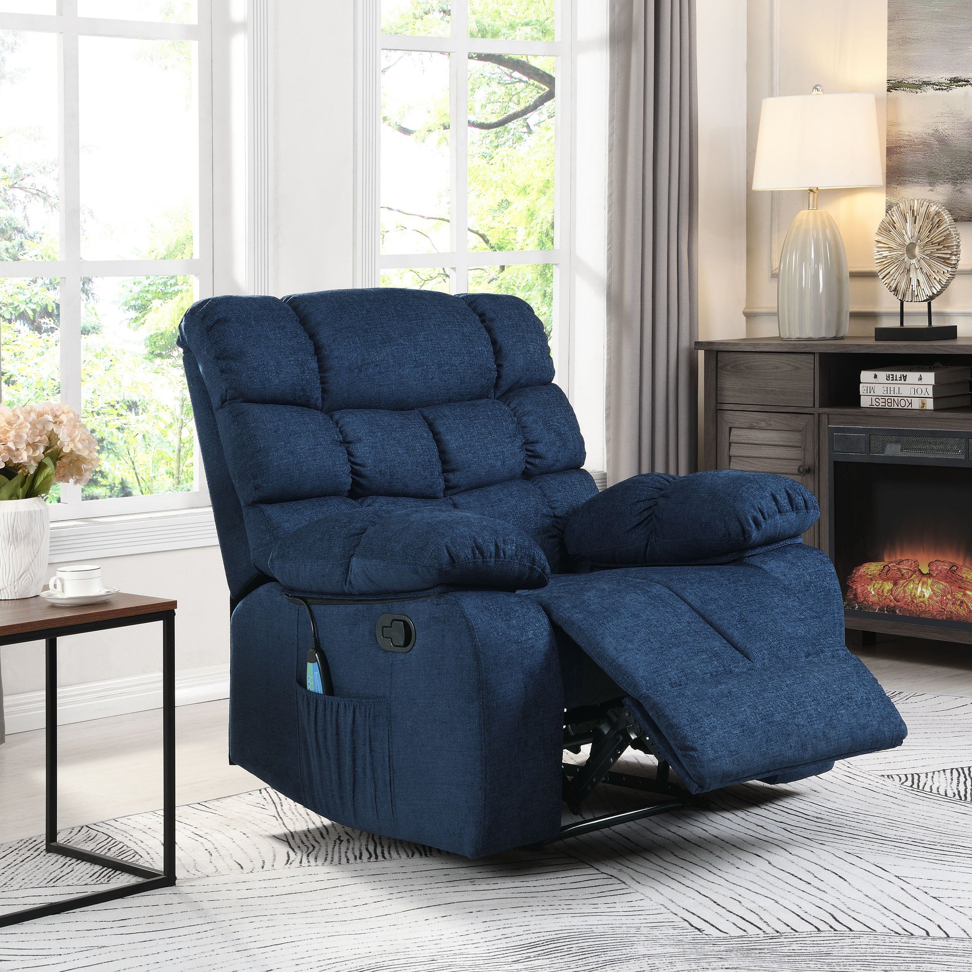 Massage Recliner Navy Blue Fabric