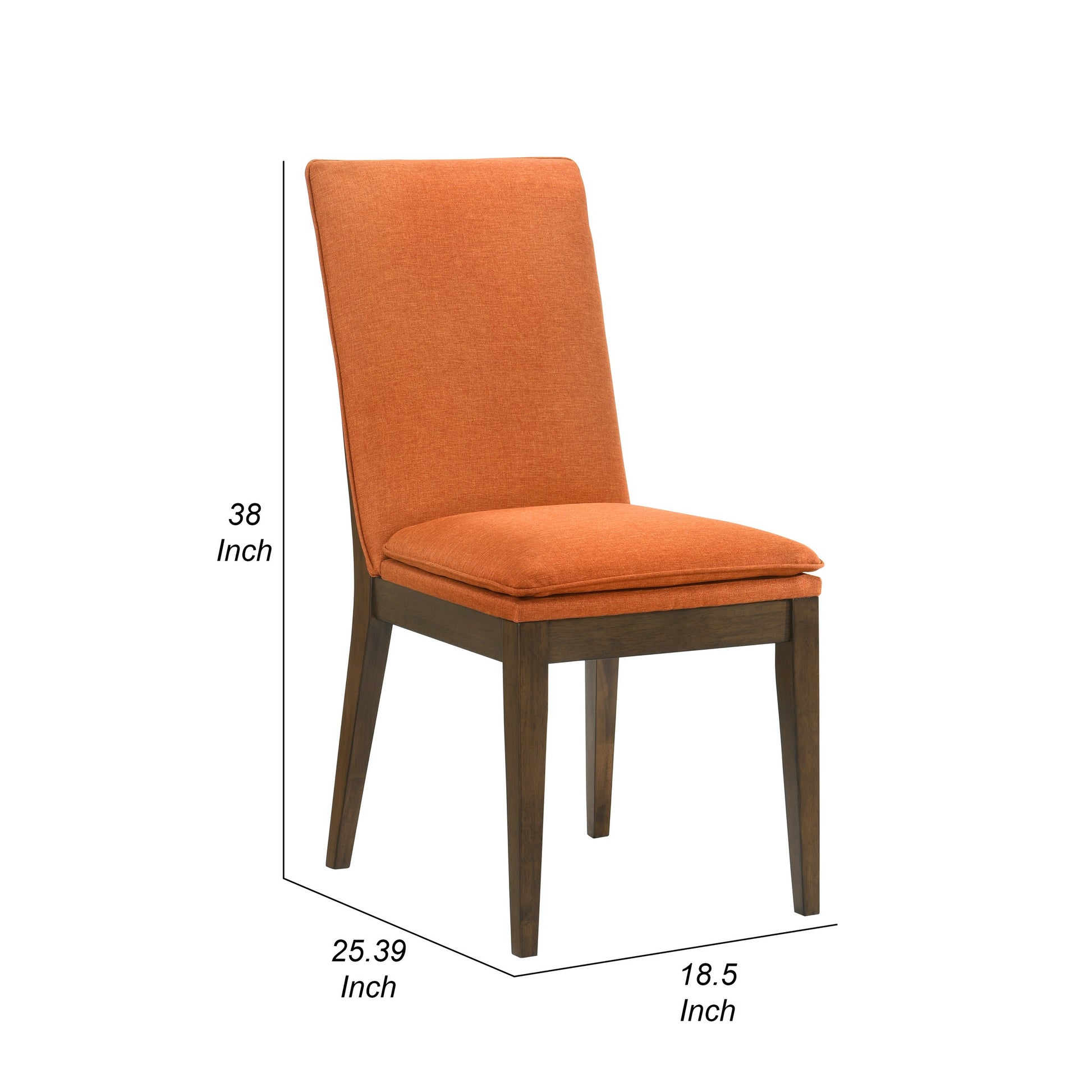 Kiq 26 Inch Set Of 2 Dining Chairs, Walnut Brown Rubberwood Frame, Orange Orange Wood Fabric