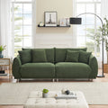 An 86.6 Inch Teddy Wool Black Sofa With Four Throw Pillows And Hardware Feet Makes It Comfortable To Sit In An Apartment Bedroom Without Taking Up Space Green Fabric 2 Seat