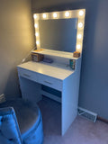 Vanity Desk With Mirror And Lights, Dressing Table With Large Drawer, 2 Level Storage Dresser & 3 Lighting Modes Adjustable Brightness, Suitable For Bedroom White White Particle Board