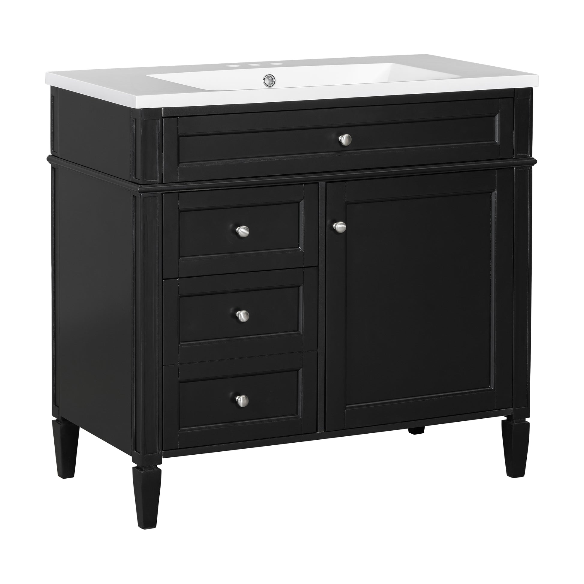 36'' Bathroom Vanity With Top Sink, Modern Bathroom Storage Cabinet With 2 Drawers And A Tip Out Drawer, Single Sink Bathroom Vanity Black Bathroom Solid Wood Mdf